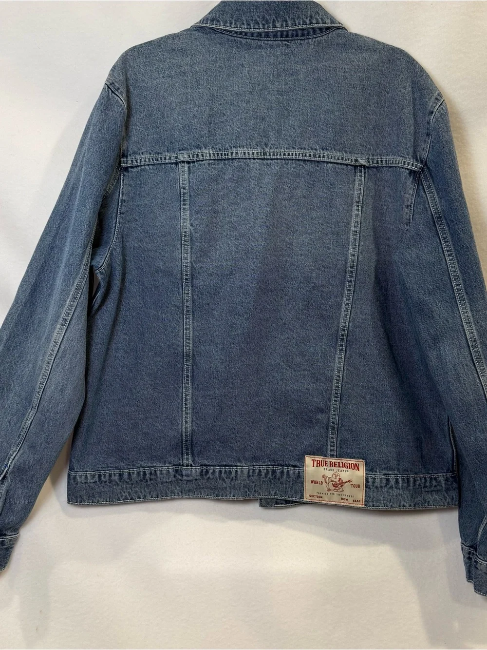 True Religion Light Blue Denim Jacket with Red Logo Patch